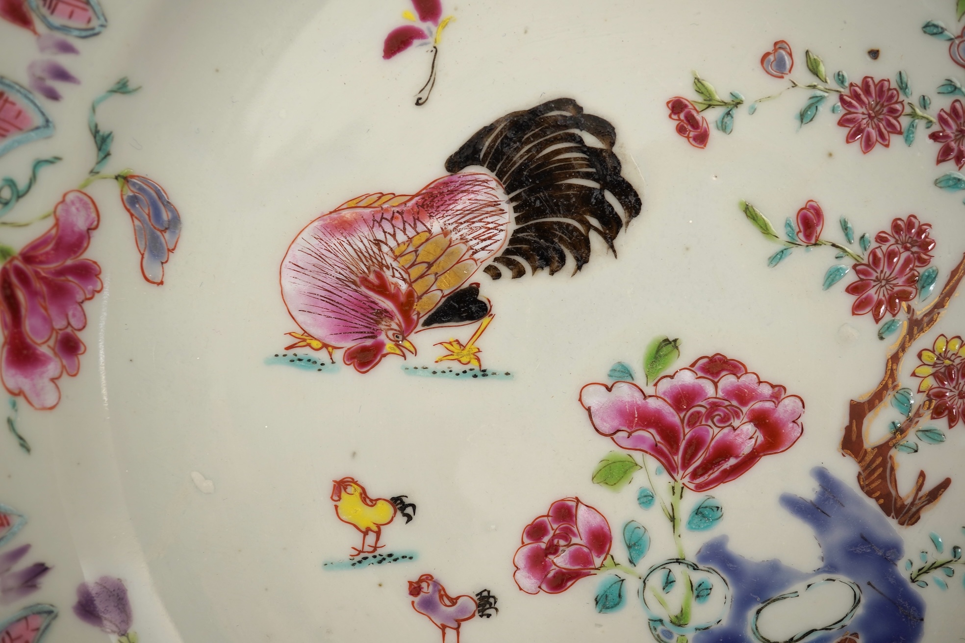 A Chinese famille rose ‘chickens’ octagonal plate, Qianlong period